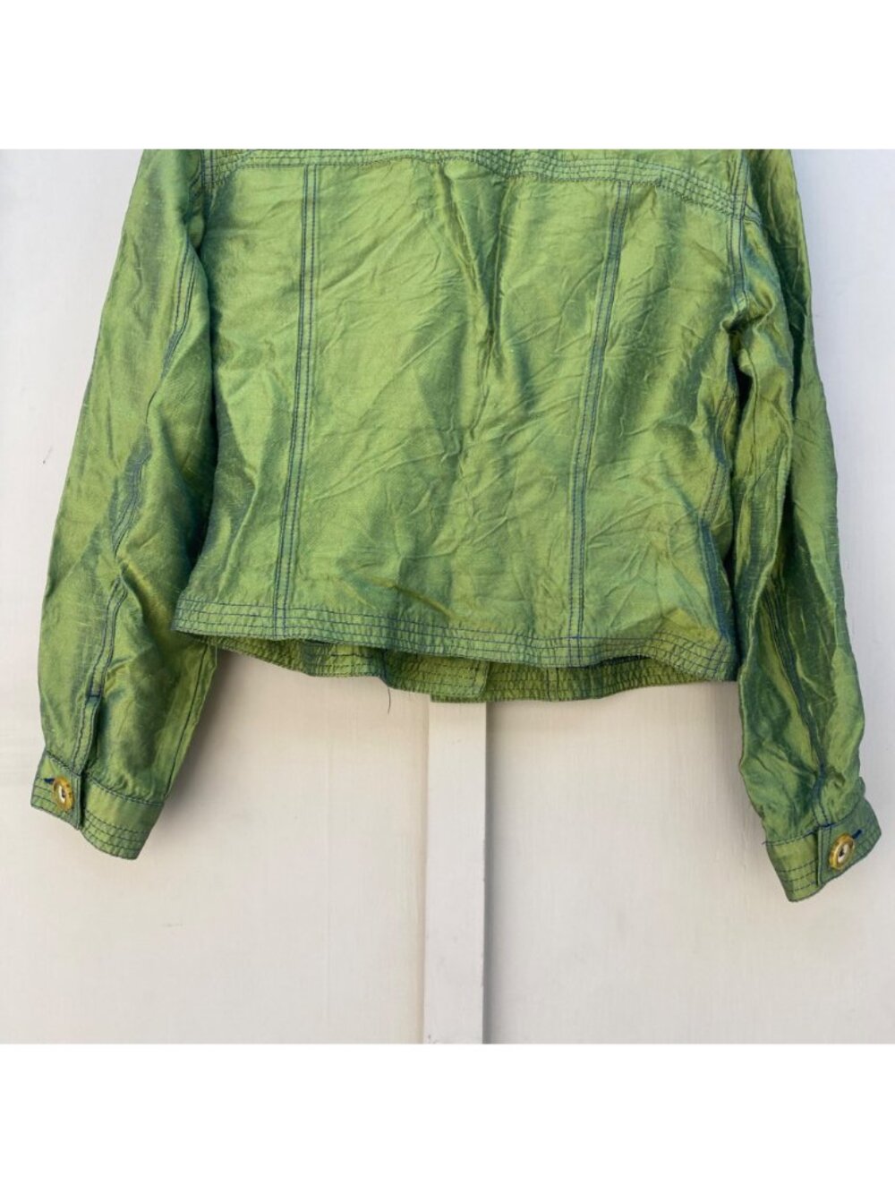 Fendi Vintage 90s 2000s Y2K Button-Down Jacket Green Metallic - Picture 11 of 13